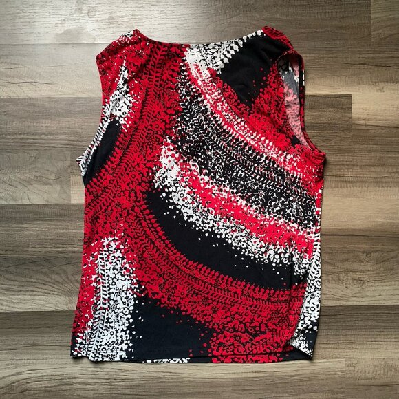 Abstract Artsy Y2K Kasper Separates petite Red Black Sleeveless Blouse Size PL - Picture 3 of 6